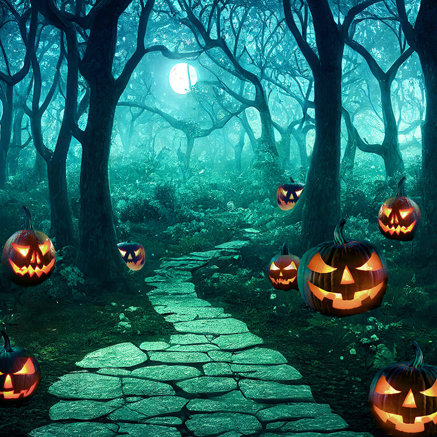 Spooky Forêt Citrouille Halloween Toile de Fond D978