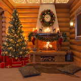 Toile de fond de Noël maison en bois chaleureux D980