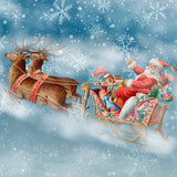 Père Noël dans le panier de wapitis Toile de fond de Noël D982