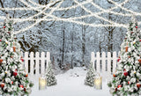 Frozen Forest Light Strings Christmas Backdrop
