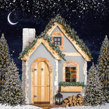 Nuit étoilée petite maison arbre de Noël toile de fond D999