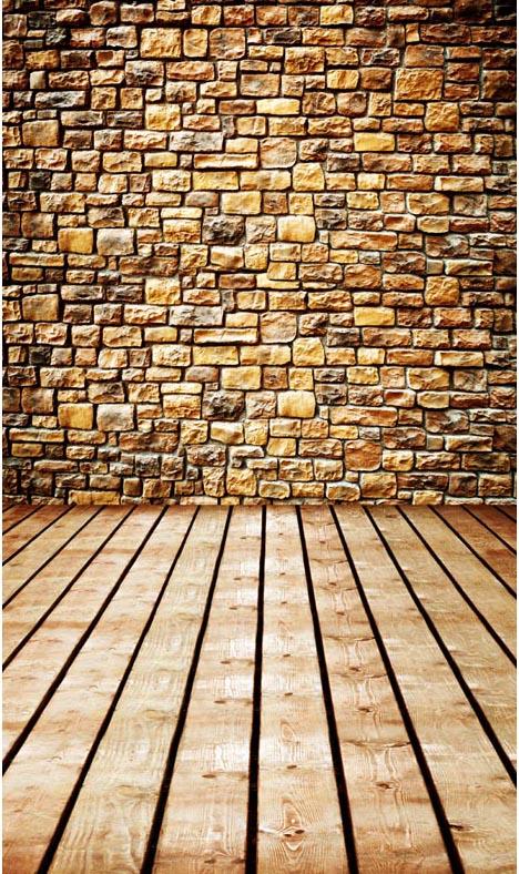 Stone Brick Wall Wood Floor Backdrop for Photo Booth F-1568