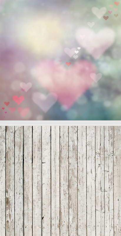 Valentine's Day Backdrop Love Heart Wood Floor For Photos  F-2954