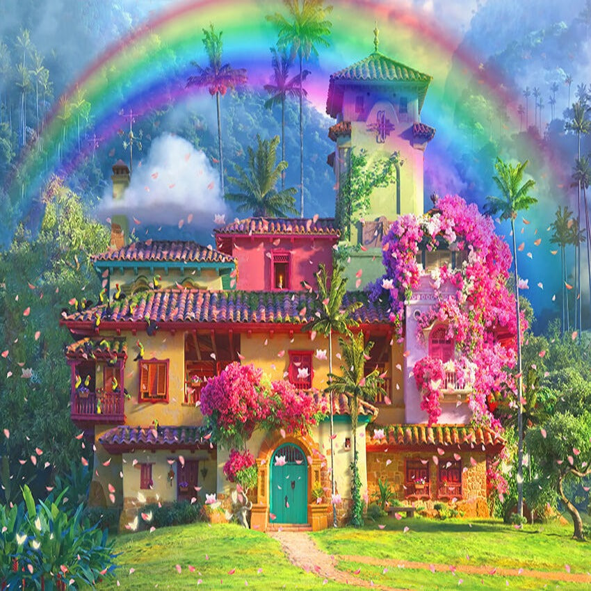 Toile de fond de photographie arc-en-ciel de cabane de fleurs magiques FA-35