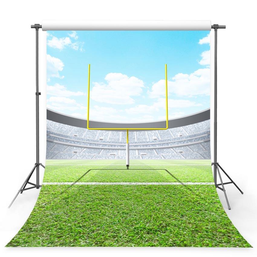 Football Field Green Lawn Blue Sky Stadium Backdrop for Party G-384