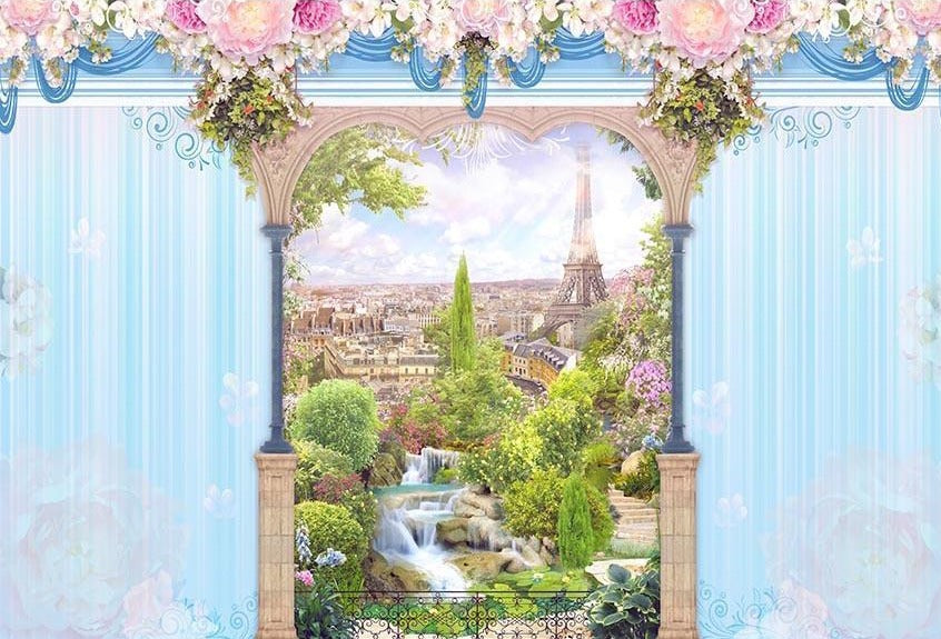 Window Curtains Paris Scenery Backdrop for Photography G-663