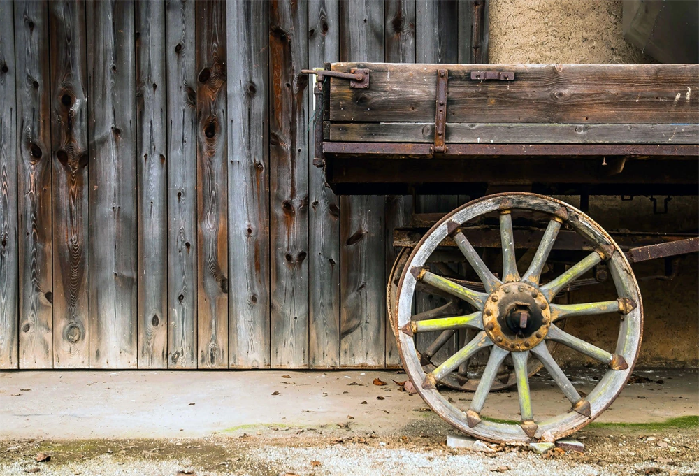 Wooden Agriculture Trailer Spoke Wheel Barn Photography Backdrop  G-83