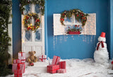 Toile De Fond Cadeaux De Noël Bonhomme De Neige Décors Muraux Bleus Pour Noël Gx-1066