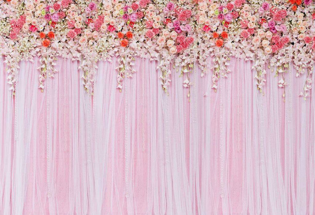 Toile de fond de fleur de mur-rideau imprimé pour le mariage HJ04267