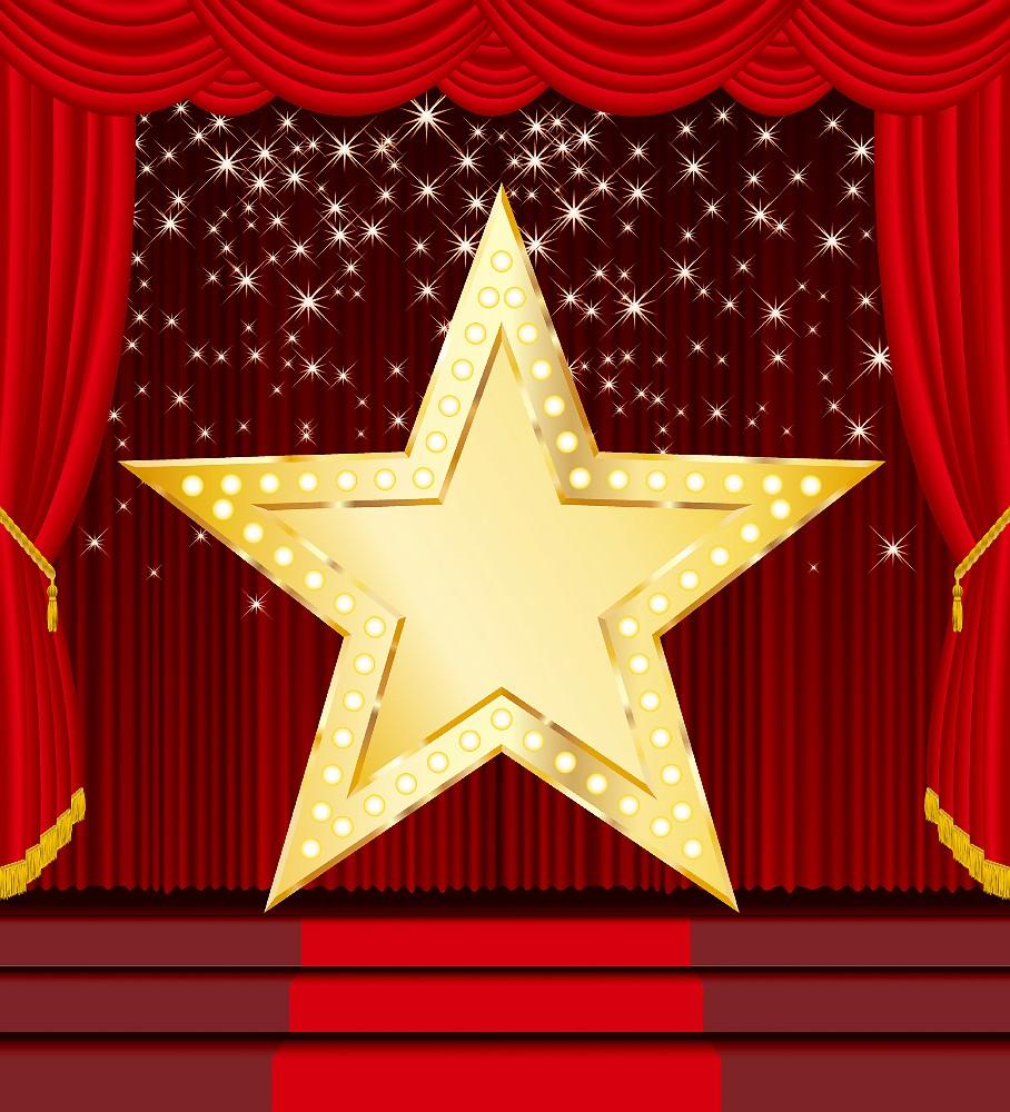 Red Curtain Stage Golden Star  Backdrops for Photo Booth DBD-19424