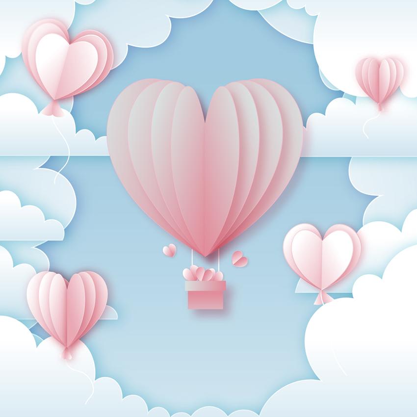 Love Heart Hot Air Balloons Backdrop for Valentine's Day J03222