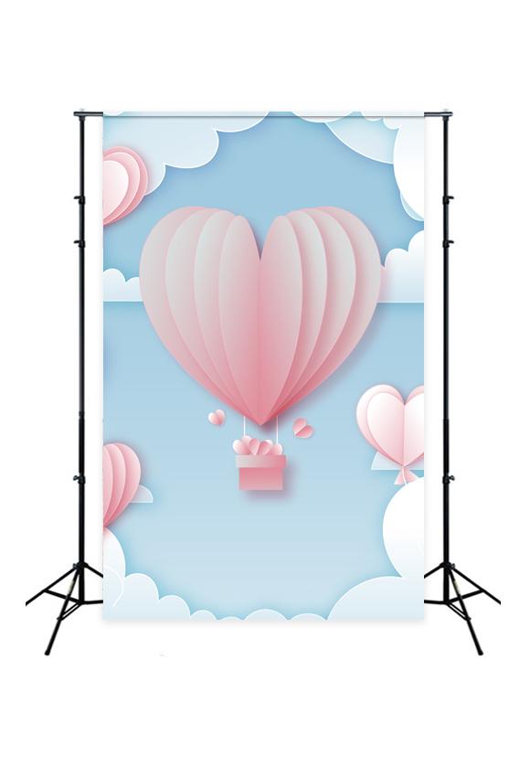 Love Heart Hot Air Balloons Backdrop for Valentine's Day J03222