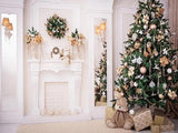 Christmas Gifts Fireplace White Wall  Background for Photography KAT-11