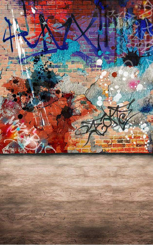 Damaged Brick Wall Colorful Graffiti Backdrop for Photo Shoot MR-2240