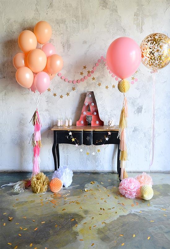 Birthday Party Background Balloons Backdrop Orange Backdrop S-3087