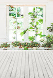 White Window Pot Plant Wooden Floor Backdrop for Studio S-3214