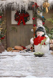 Christmas Wood House Front Door Garland Decoration Backdrop