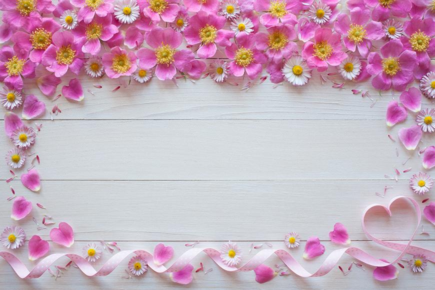Pink Flowers White Wood Wall   Valentine  Backdrop