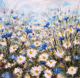 Photography Backdrop Cornflowers and Daisies Flowers Oil Painting