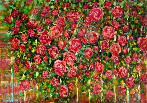 Red Rose Painting Style Flowers Photo Backdrop