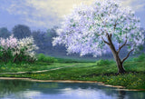 Spring Landscape Painting Mountain Flower Tree Backdrop
