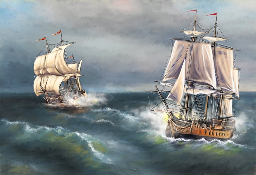 Sailing Ships in the Sea Photography Backdrop