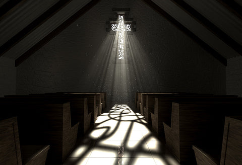 Toile de Fond de Fenêtre en Forme de Crucifix d'église Religieuse SH-989