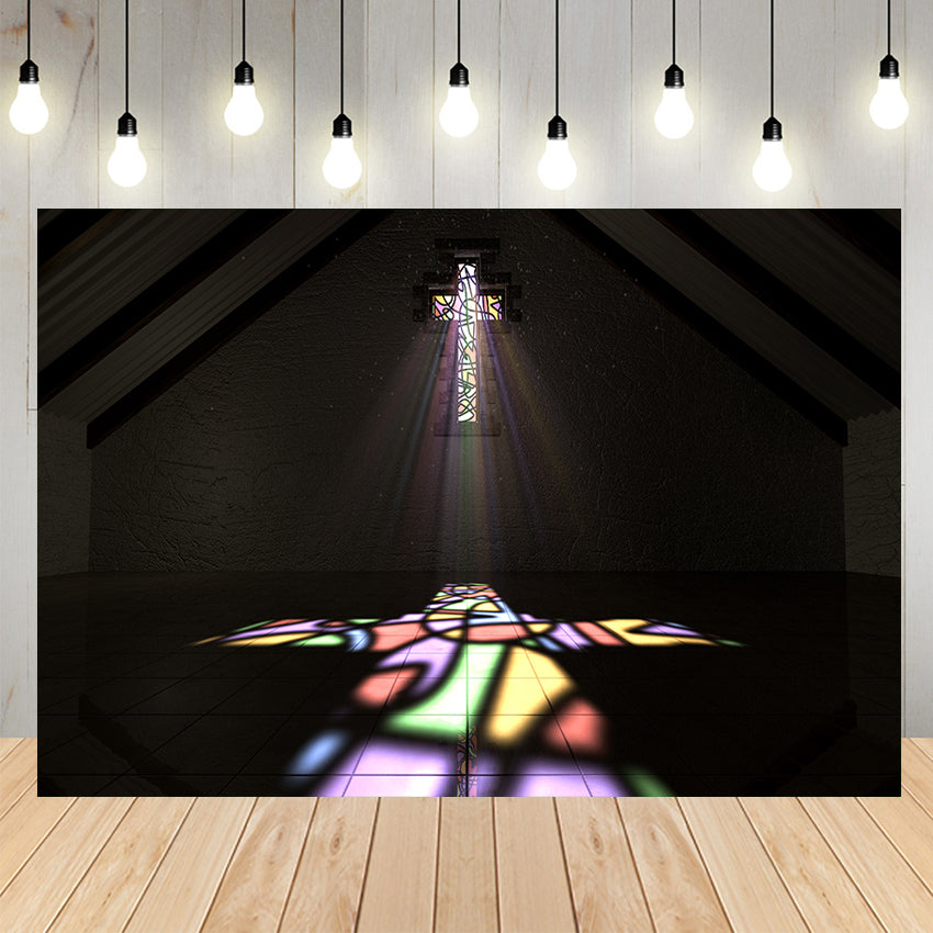 Church Crucifix Stained Glass Window Backdrop SH-990