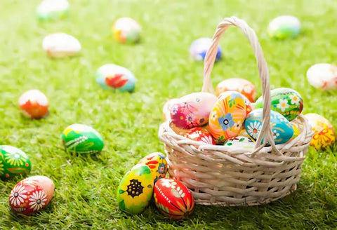 Colorful Easter Eggs Green Grass  Backdrop for Easter Day Photography SH022