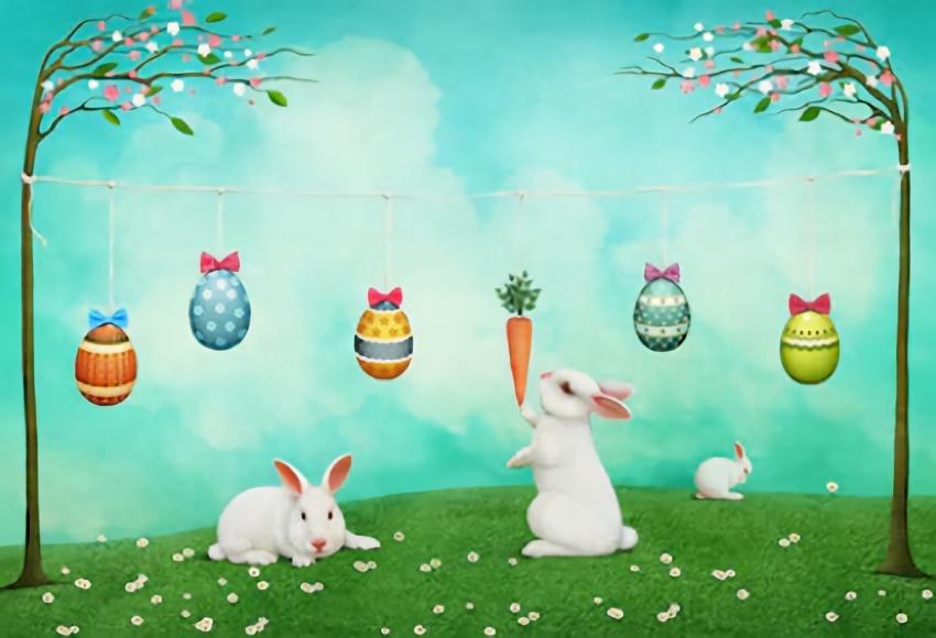 Bunny Easter Eggs Green Backdrop for Photography SH108