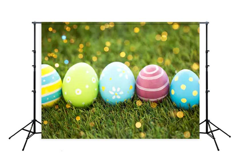 Happy Easter Day Green Grass Easter Eggs Backdrop for Photos SH112