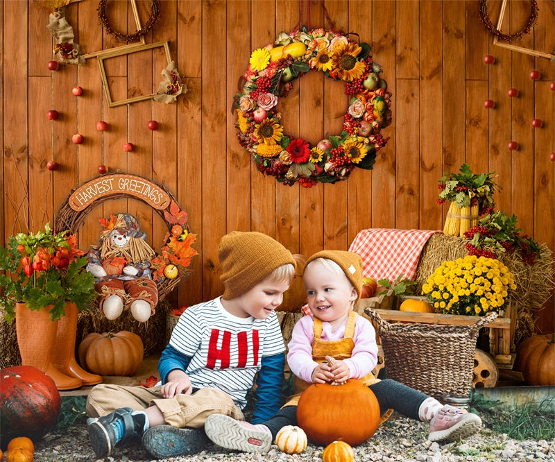 Autumn Pumpkins Flowers  Halloween Party Photography Backdrop