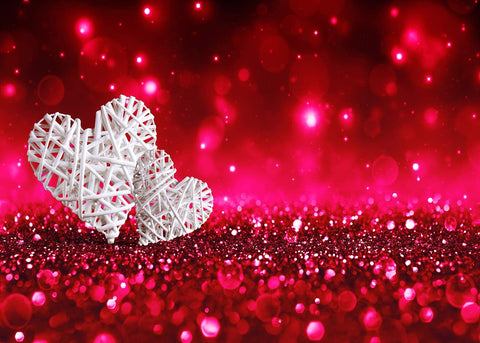 Valentine's Day Backdrop Photography Red Glitter Background White Hearts Love Theme VAT-40