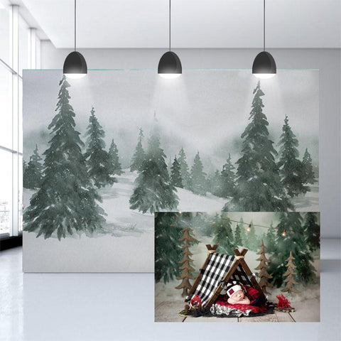Toile De Fond Neige Arbres De Noël Peinture Sapins Fond Pour La Photographie Zh-147