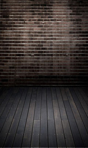 Black Brick Wall Wood Floor Backdrop for Photo Studio ZH-9