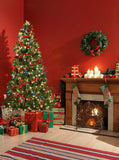 Christmas Tree Wreath Red Wall Fireplace Decoration Backdrop for Phoot Shoot KAT-106