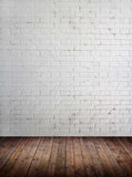 White Brick Wall Wooden Floor Photography Backdrop KAT-111
