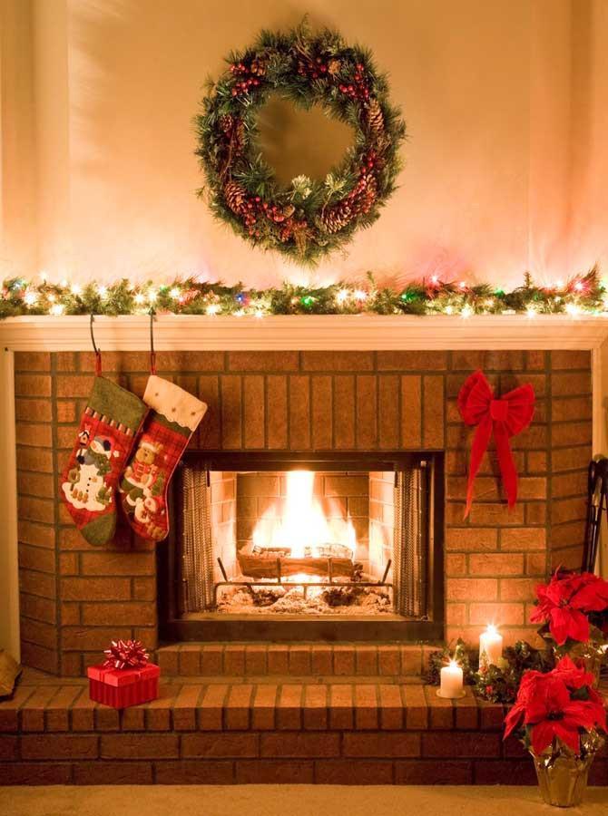 Christmas Fireplace Wreath Stocks Backdrop for Photography Decoration KAT-115