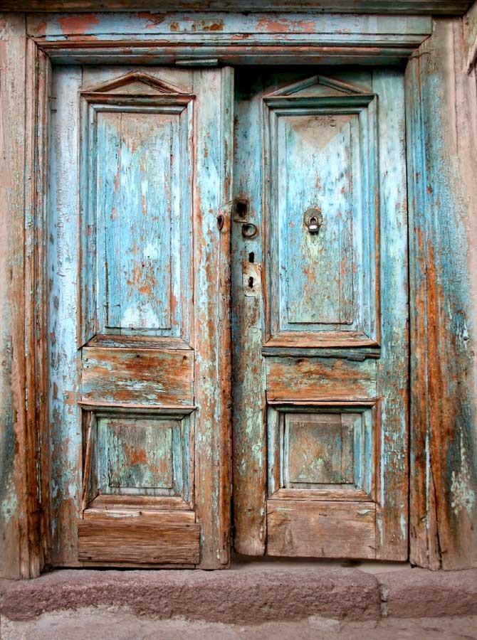 Old Green Wooden Door Stone Photo Backdrop