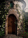Old Stone Castle Surrounded By Greenery Small Wooden Door For Photo Backdrop KAT-155