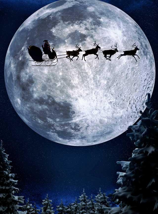 Santa Claus Sleigh Elk Big Moon Background for Potography