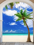Circular Arch Door Coconut Tree Sea Summer Backdrop KAT-73