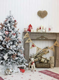 Wood Fireplace White Wall Christmas Tree Decoration Photo Studio Backdrop KAT-91