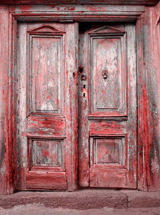 Vintage Red Lacquered Wooden Door Photo Backdrop KAT-94
