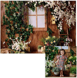 Spring White Flowers Wooden House Photo Backdrop  GC-201