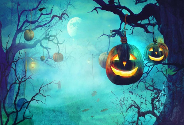 Toile De Fond Halloween 8x8FT Pierre Château Horreur – Citrouille Arbre Terreur Pour Photos Studio Enfants