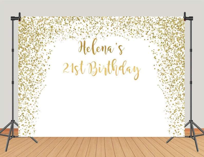 Joyeux 21er anniversaire photographie toile de fond points or et arrière-plans de Photo blanc toile de fond Photo Booth personnalisé