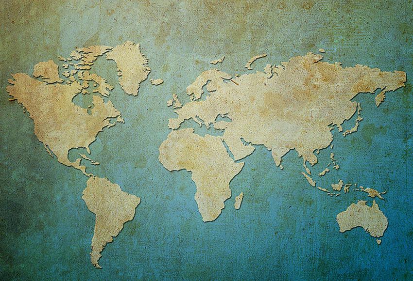 World Map Vintage Retro Yellowed Backdrop for Photo Booth
