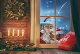 Christmas Garland Pine Nuts Decor Santa Claus Outside Window Backdrop
