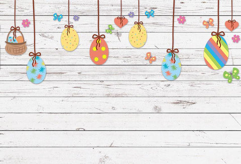 Colorful Easter Eggs White Wood Floor Photography Backdrop LV-1360